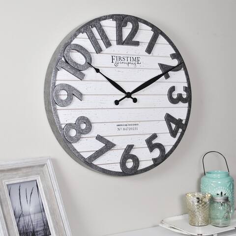 FirsTime & Co. Sawyer Shiplap Wall Clock, American Crafted, Distress White & Gray, Plastic & Wood, 18 x 2.5 x 18 in