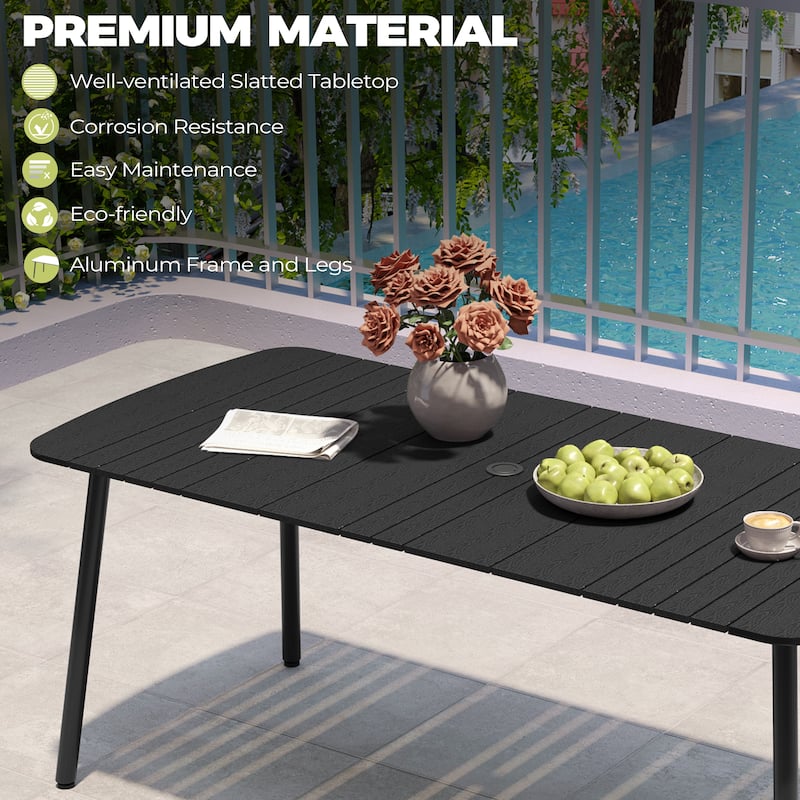 7-PC Patio Dining Set Rectangular Aluminum Outdoor Table with Umbrella Hole with Rattan Chair