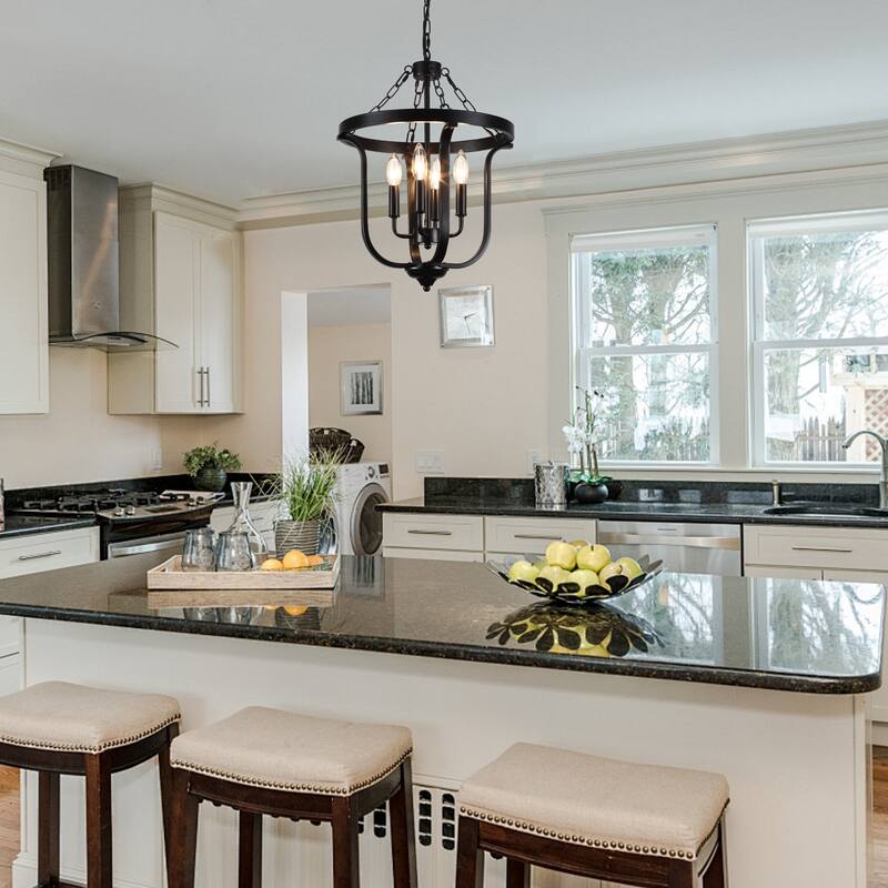 Farmhouse 4-Light Dimmable Cage Pendant Light Candle Chandelier for Kitchen Island