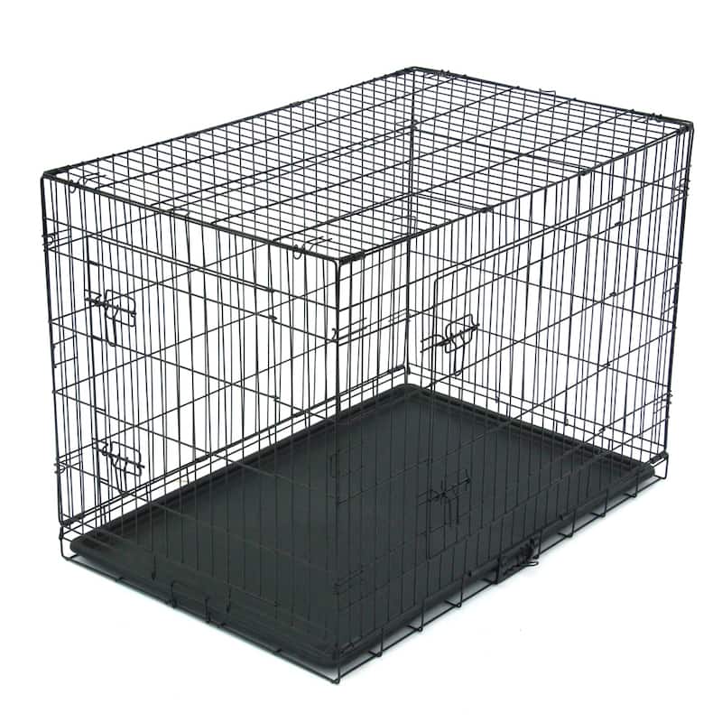 Black Wire Metal Pet Kennel Cat Dog Folding Steel Crate with Rounded Edges and Carrying Handle - 42"