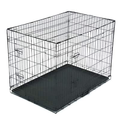 Black Wire Metal Pet Kennel Cat Dog Folding Steel Crate with Rounded Edges and Carrying Handle