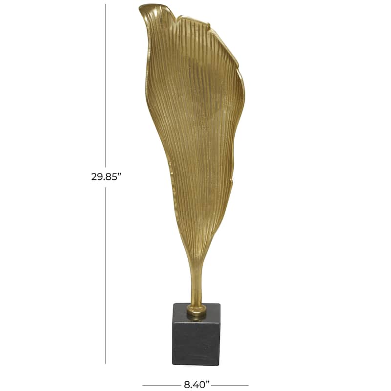 Aluminum Metal Leaf Textured Abstract Decorative Sculpture with Black Marble Base - Gold - Roche River Decor