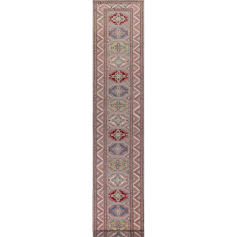Traditional / Geometric Kazak Oriental Runner Rug Handmade Wool Carpet - 2'7" x 20'1"