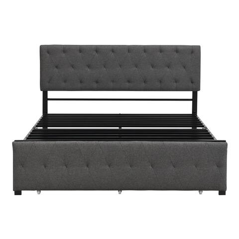 Queen Size Metal Frame Upholstered Platform Bed with 1 Footside Drawer, 83.2''L*62.8''W*44.2''H, 88LBS