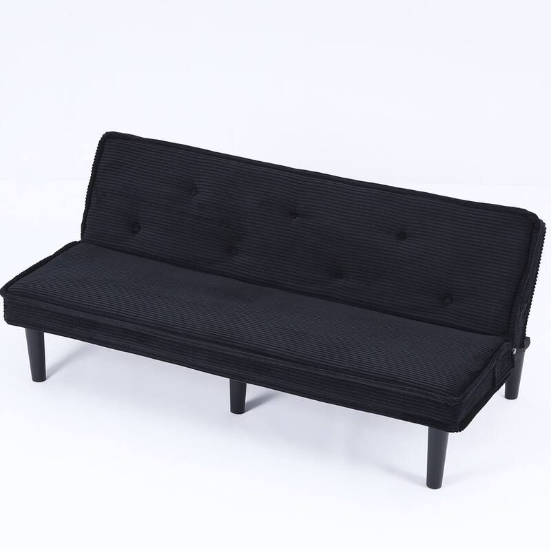 This 66-inch corduroy sofa bed can switch between the two comfortable forms