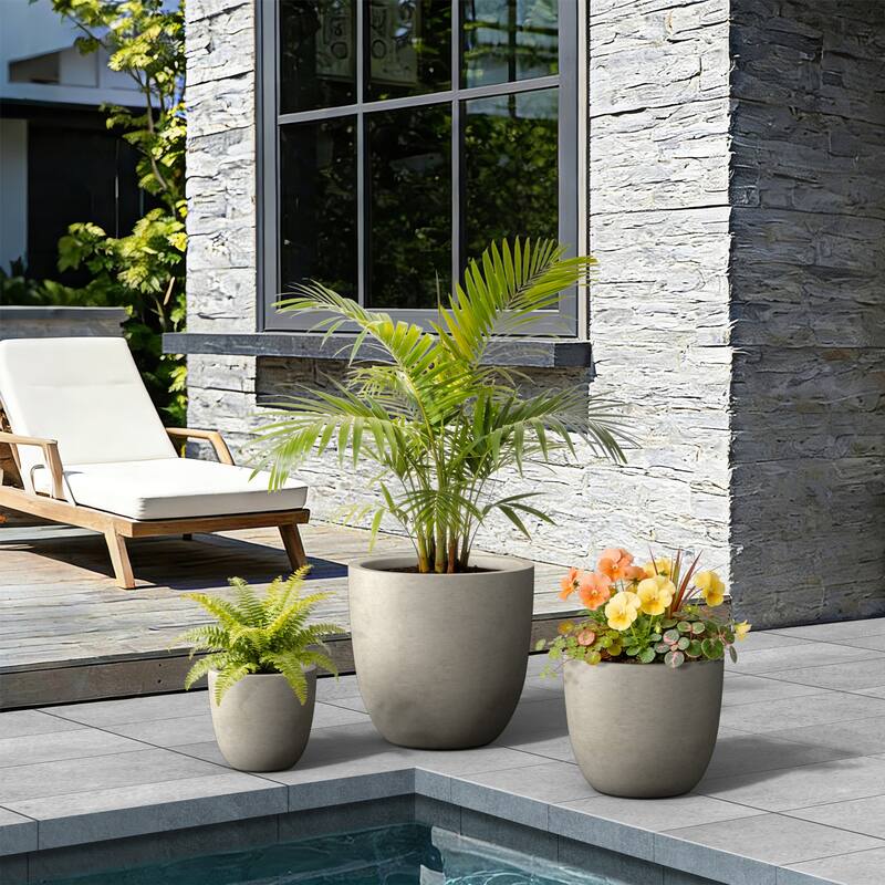 Concrete Tall Round Pot for Indoor & Outdoor(Upgraded Interior)