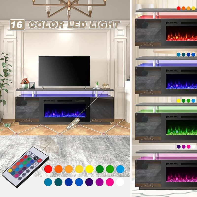 EROMMY 70'' Fireplace TV Stand with 36'' Electric Fireplace, TV Console for TVs up to 80'' for Living Room, Black - 36"