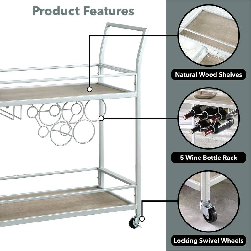 FirsTime & Co. Francesca Bar Cart, Metal Frame, Wood/Glass Top