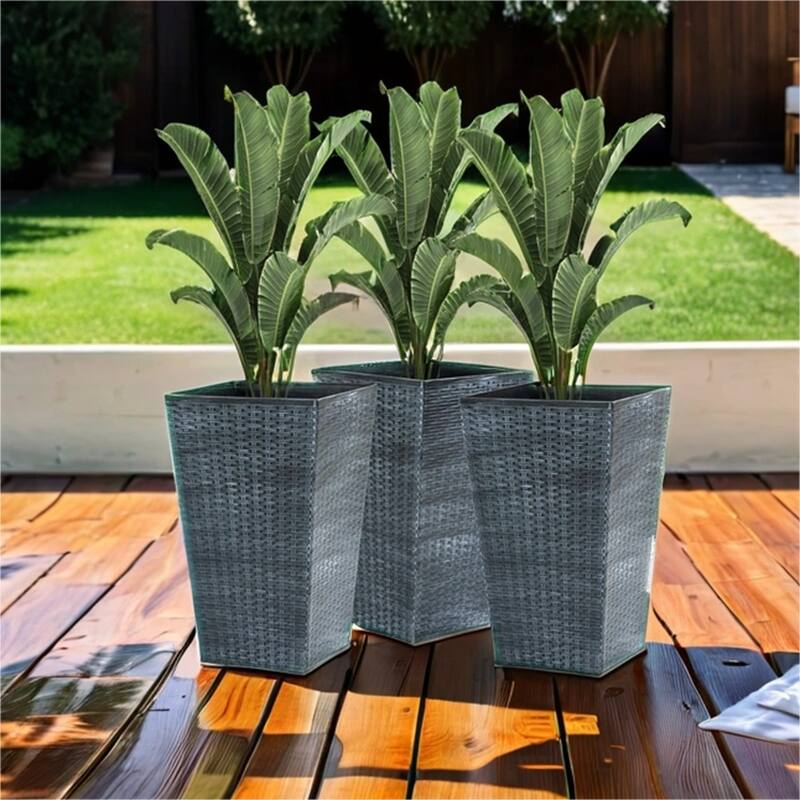 Outdoor Tall Planters with Drainage Hole (Set of 3) - Gray