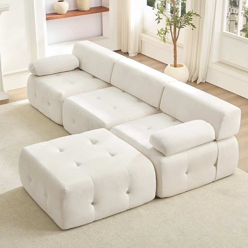 Mixoy 100inch Modular Sectional Sofa with Ottoman,Velvet 3-Seater L-Shaped Couch for Living Room - 100.4"w x 66.9"D x 24.8"H