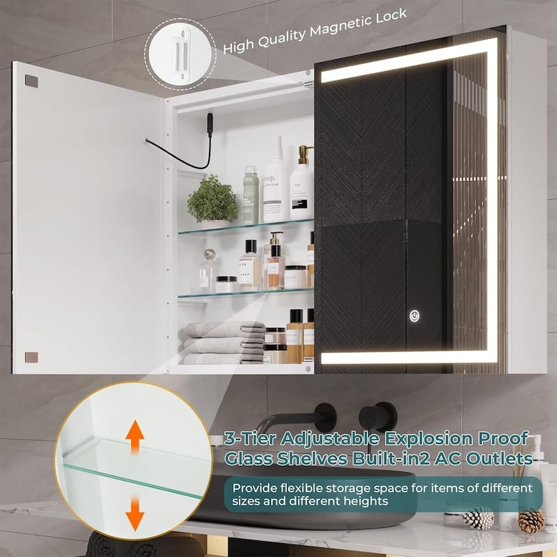 Lighted Medicine Cabinet Bathroom Wall Mounted Storage Doors