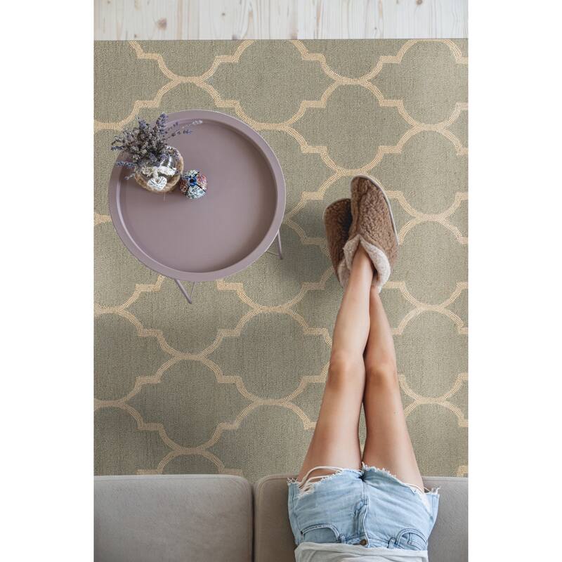 Hand-Tufted Traditional Moroccan Trellis Wool Area Rug - Timeless Elegance and Classic Design - 5' x 7' - Light Green