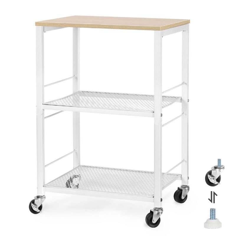 Rustic 3 Tier End Table with Wheel - 17"D x 12.8"W x 24.9"H - White