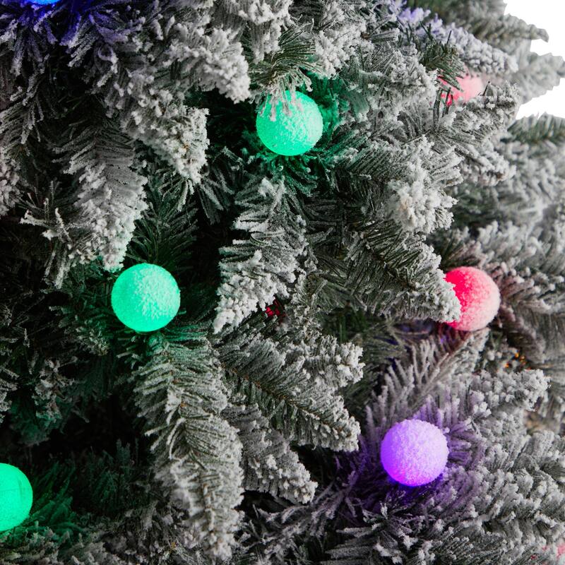 8.5ft. Flocked Fir Artificial Christmas Tree with 120 Multicolor Globe Bulbs & 1513 Branches - Festive Holiday X-Mas Glow