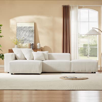 Soft Corduroy Sectional Modular Sofa Set, Small L-Shaped Chaise Couch for Living Room and Apartment and Office