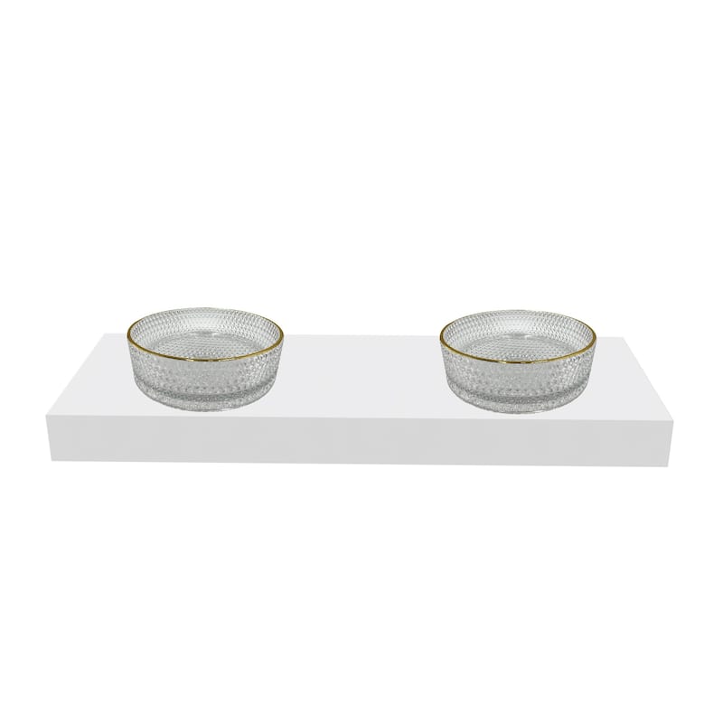 Scotch 16" & 14" Round Decorative Crystal Vessel Sinks With White Base - 60"Countertop - 16"Clear With Gold Rim
