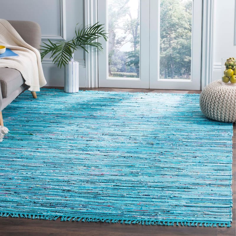 SAFAVIEH Handmade Rag Rug Litzy Stripe Cotton Rug - 4' x 6' - Turquoise/Multi