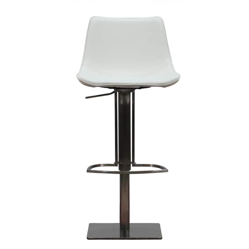 HomeRoots 29" White and Silver Faux Leather and Stainless Steel Bar Height Swivel Bar Chair