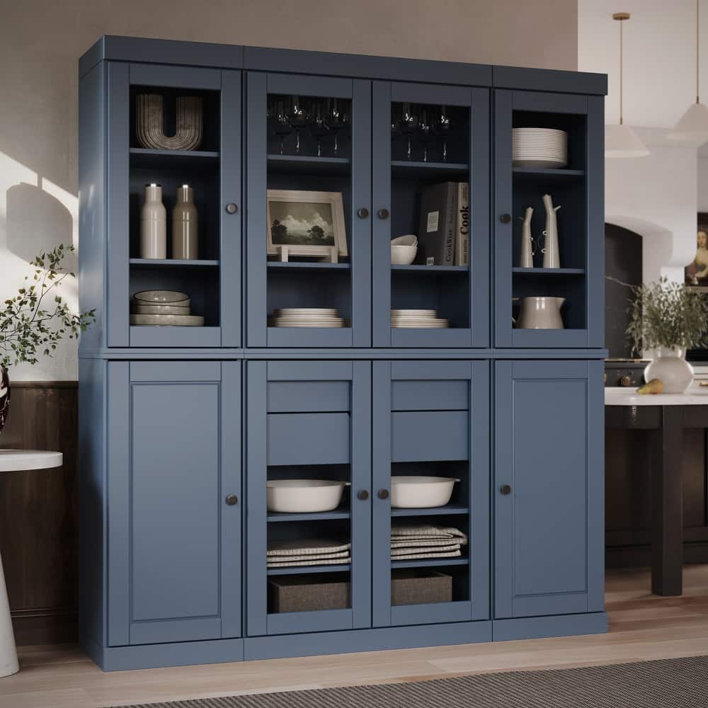 Palace Imports 100% Solid Wood Pantry China Cabinet, Raised Panel & Clear Glass Doors, 2 Drawers, 65" Wide, 71.5" Tall