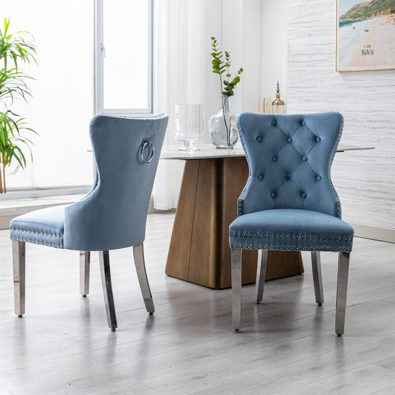 Velvet Upholstered Dining Chairs (Set of 2) with Stainless Steel Legs