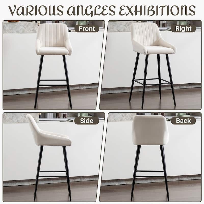 Modern Velvet Upholstered Bar Stools with backs, Set of 2