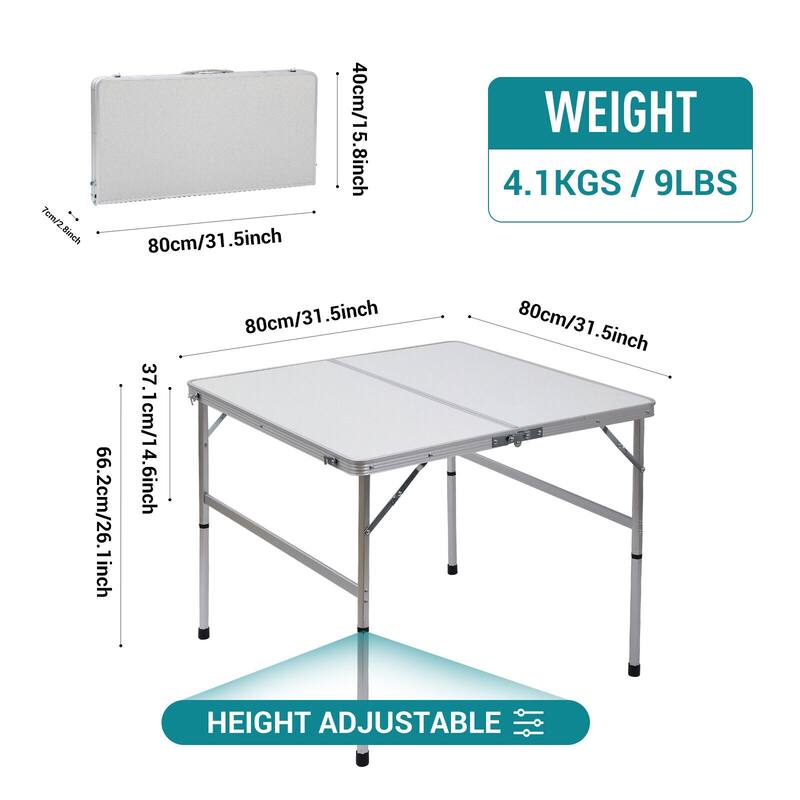 Picnic Table Square, Outdoor Table, Small Table, Card Table Height Adjustable
