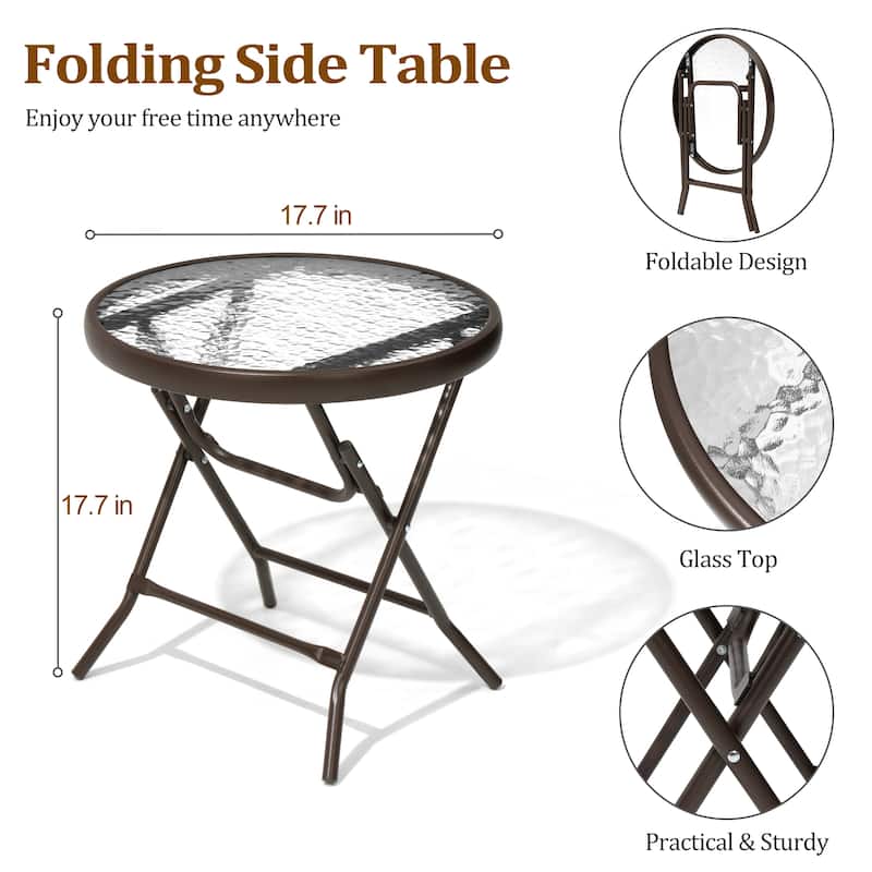 Outdoor Folding Tempered Glass Side Table Patio Bistro Coffee Table