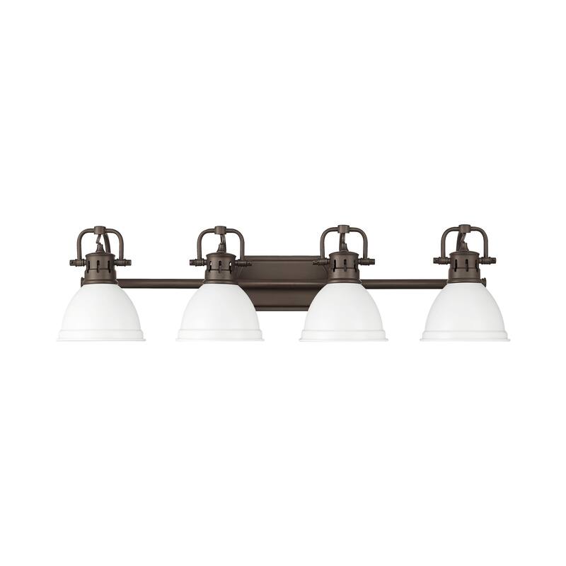 Yep by Golden Lighting Duncan 4-light Vanity in Rubbed Bronze and Matte White shade
