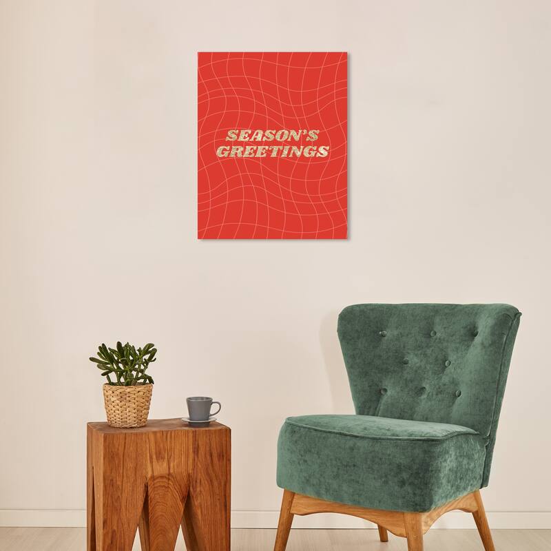 Wynwood Studio Canvas Holiday and Seasonal Season's Greetings Disco Glitter Red Modern & Contemporary Wall Art Canvas Print - 16 x 20