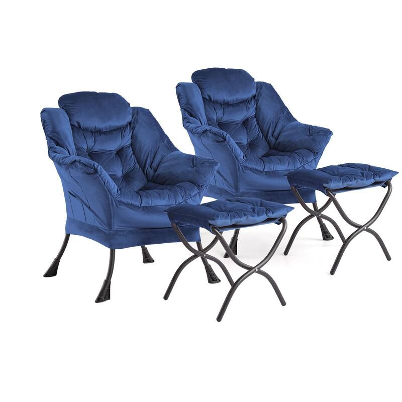 2Pcs Lazy Chair with Ottoman, Modern Lounge Accent Chair,Leisure Sofa Armchair with Footrest,Reading Armchair - Blue