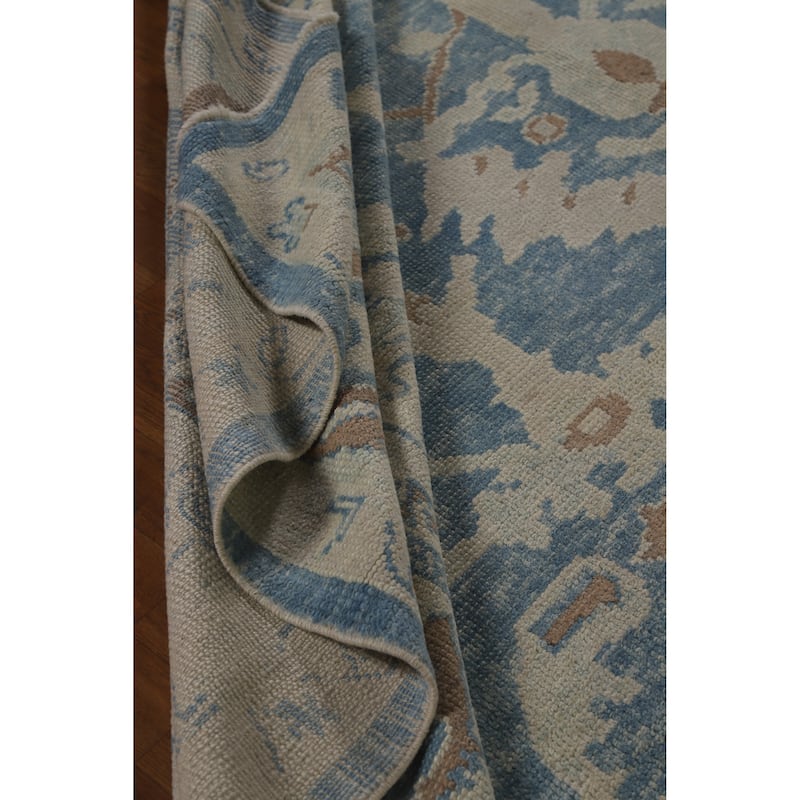 Hand Knotted Oriental 100% Wool Carpet Transitional All-Over Navy Blue & Blues Oushak Area Rug - 12' 5'' X 9' 9''