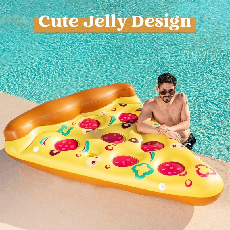 Giant Inflatable Pizza Slice Pool Float with Cup Holders N/A