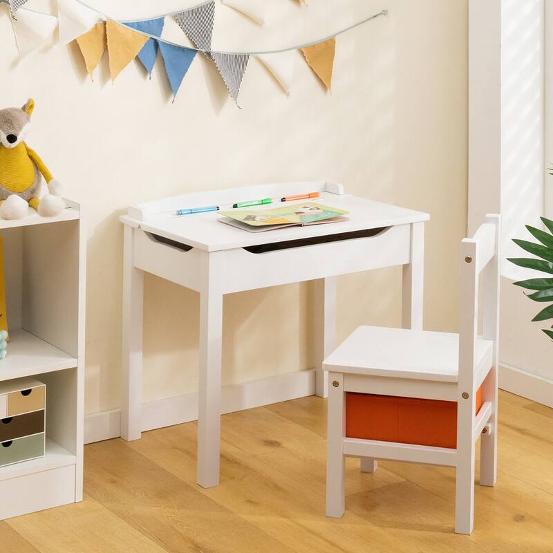 Gymax Kids Table and Chair Set Wood Activity Study Desk w/ Storage