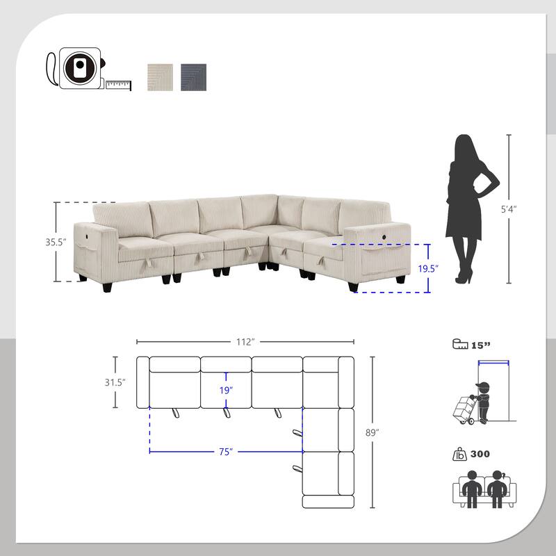 Kenlis 6-Piece Modular Sectional Sofa with Storage