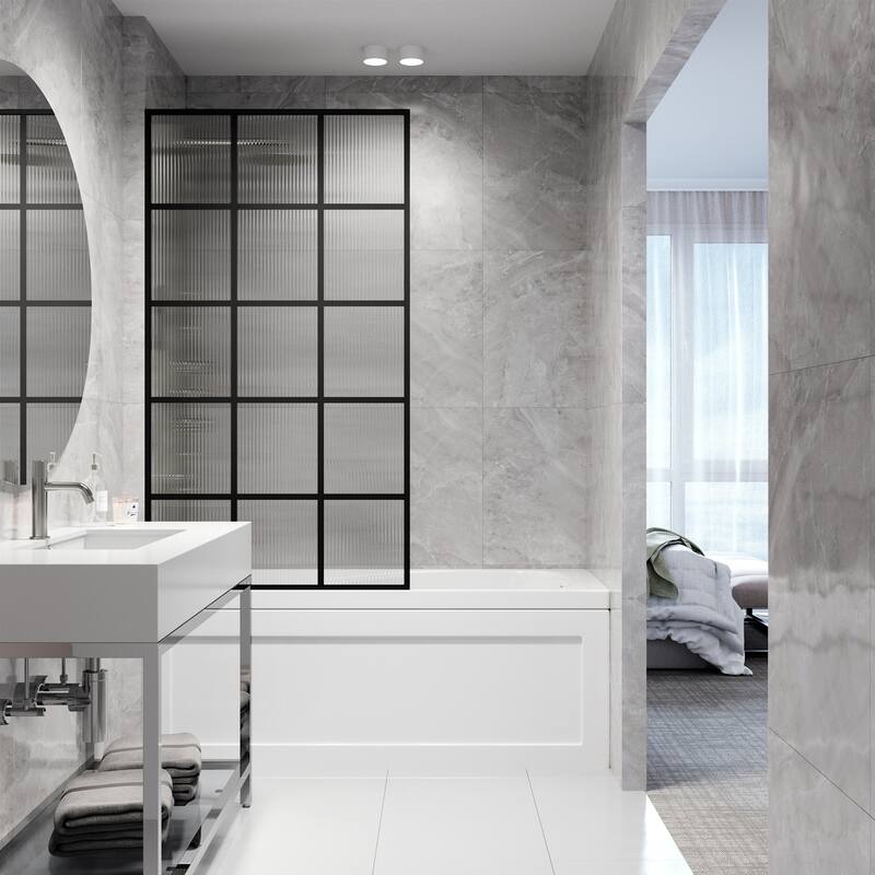 VIGO Mosaic 34" W x 62" H Framed Fixed Tub Screen in Matte Black