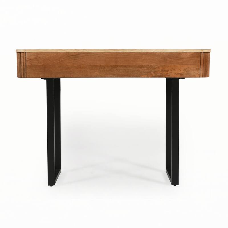 Solid Wood Entryway Table with Fluted Design,Natural+Black