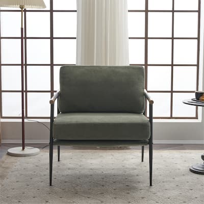 Upholstered Mid Century Lounge Chair Reading Armchair Chenille Fabric Modern Arm Chair with Metal Frame