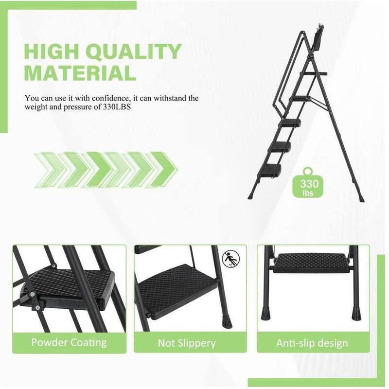 5-Step Steel Folding Step Stool Ladder with Removable Tool Bag