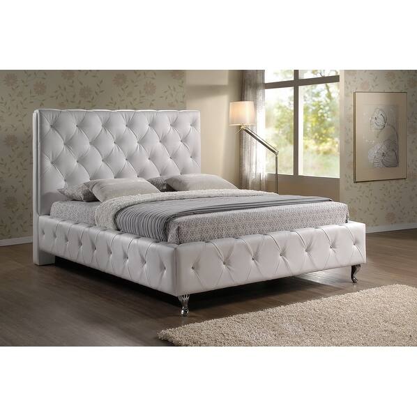 Baxton Studio Stella Crystal Tufted White Modern Bed with Upholstered Headboard - King Size Baxton Studio Stella Crystal Tufted White Modern Bed with Upholstered Headboard - King Size