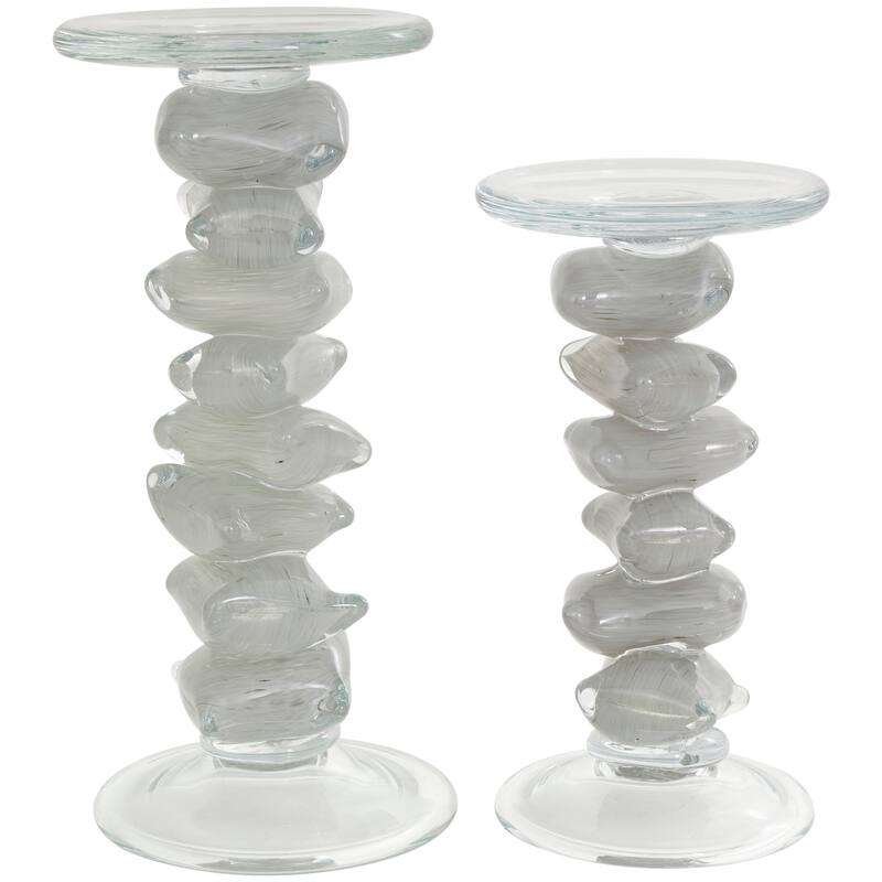 Clear or Green Glass Stacked Stone Candle Holder (Set of 2)