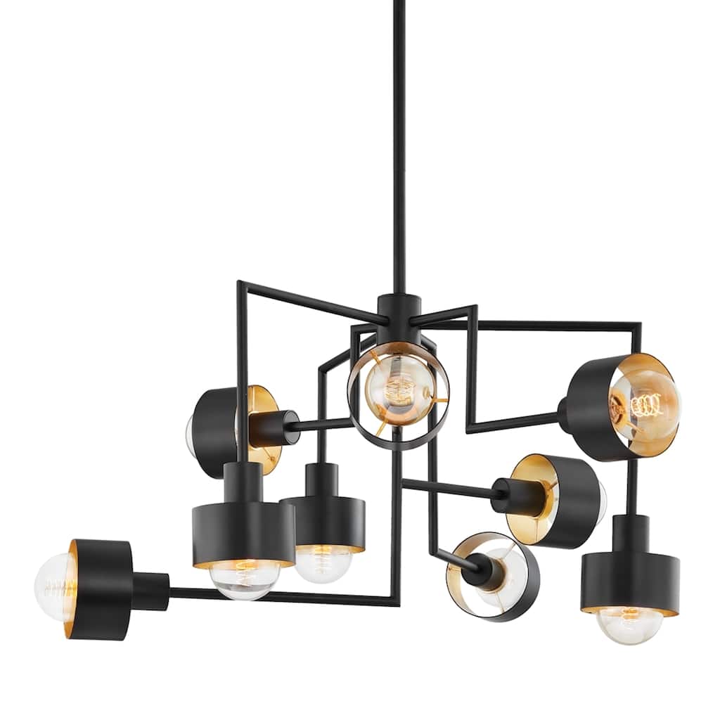 North - 9 Light Chandelier - Soft Black/Gold Leaf Frame