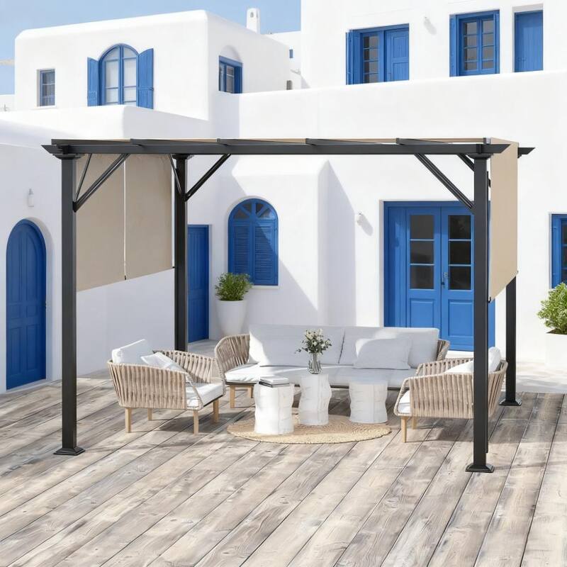 12' x 10' Metal Patio Shelter with Retractable Canopy and UV Protection