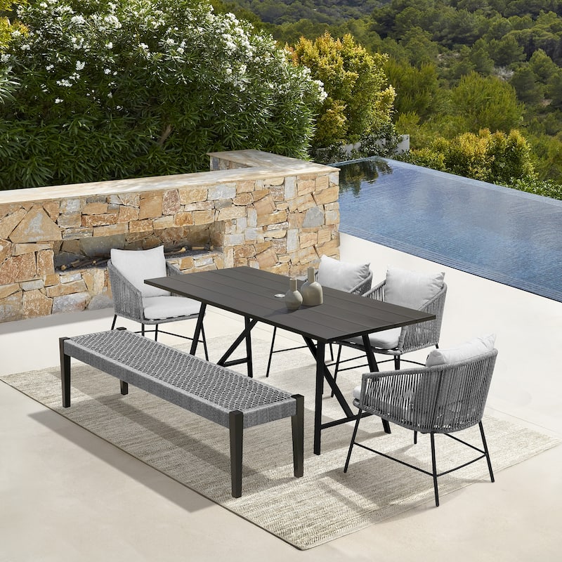 Calica Modern Rope and Metal Patio Outdoor Dining Chair