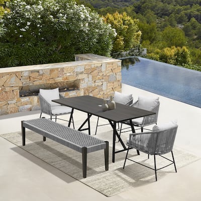 Koala Calica and Camino 6 Piece Outdoor Dining Set with Dark Eucalyptus Wood and Grey Rope and Cushions