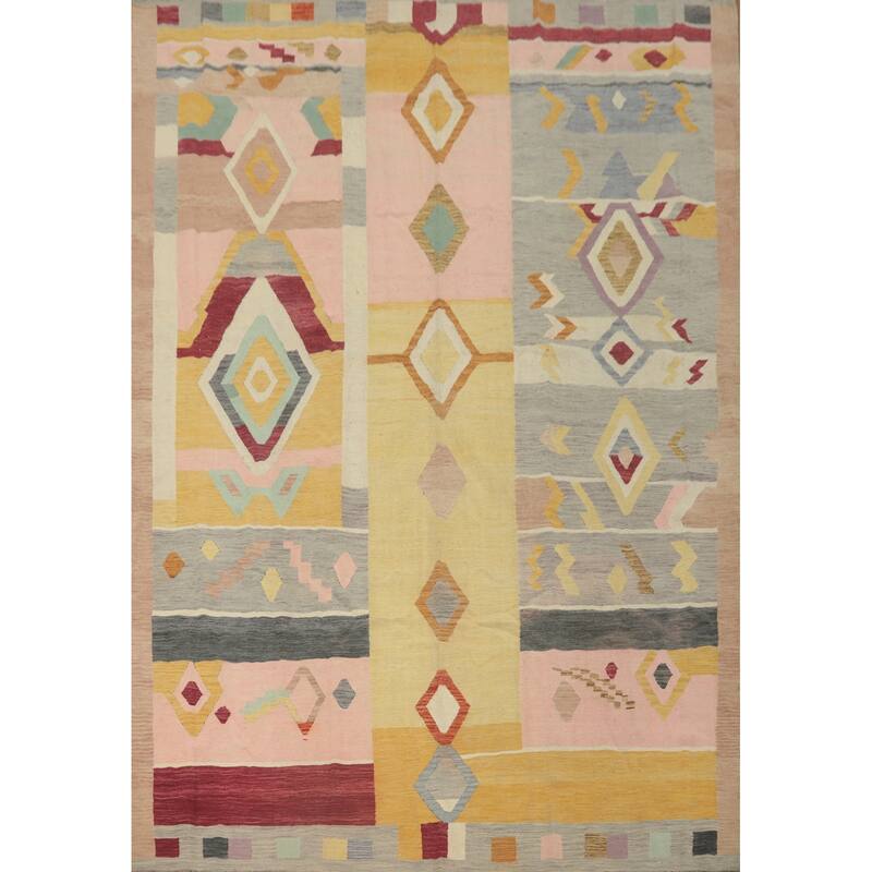Hand Woven Oriental 100% Wool Carpet Southwestern Tribal Multi-Colored Kilim Area Rug - 11' 7'' X 9' 4''