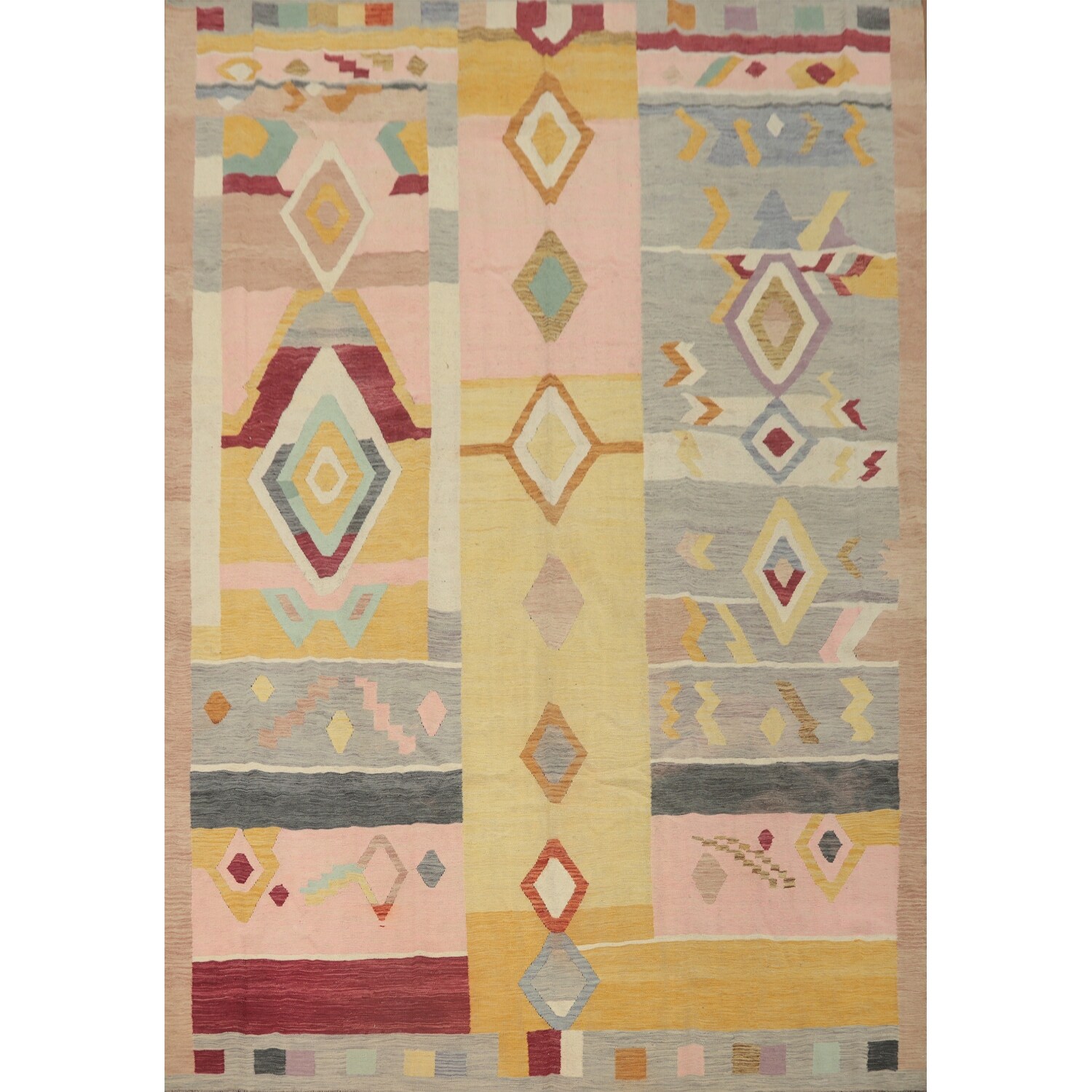 Hand Woven Oriental 100% Wool Carpet Southwestern Tribal Multi-Colored Kilim Area Rug - 11' 7'' X 9' 4''