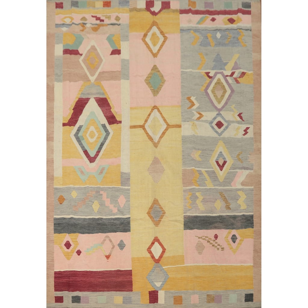 Hand Woven Oriental 100% Wool Carpet Southwestern Tribal Multi-Colored Kilim Area Rug - 11' 7'' X 9' 4''