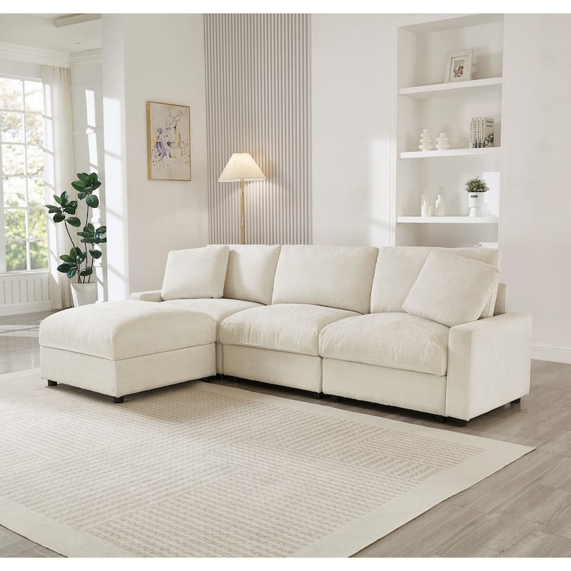 103.54" L-Shaped Sectional Sofa with Storage and Movable Ottoman