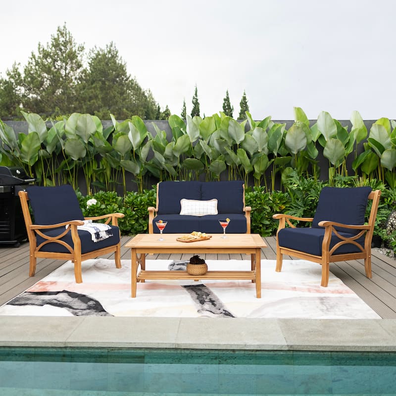 Cambridge Casual Lowell 4-piece Teak Outdoor Conversation Set - Natural Teak/Navy Cushion