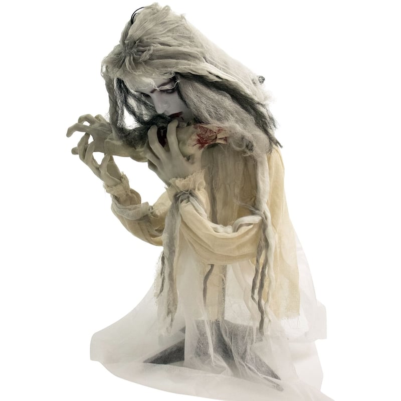 Haunted Hill Farm 31 In. Groundbreaker Animatronic Bride, Indoor/Outdoor Halloween Decoration, Flashing Red Eyes, Battery